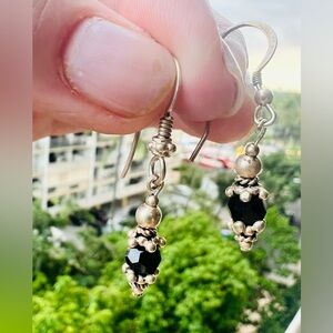 Petite & Elegant Swarovski Black Bead and Sterling Silver Dangle Earrings